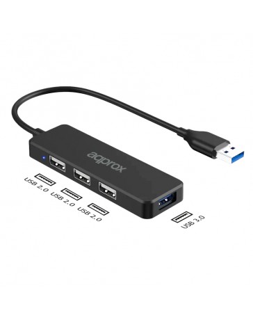 HUB APPROX 3 PORT USB 2.0+ 1 PORT USB 3.0 NEGRO APPC47