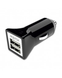 CARGADOR APPROX 2 USB MECHERO COCHE APPUSBCAR31B NEGRO